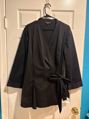 Lafayette 148 New York blouse top wrap waist black sz 24W